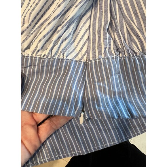 Bailey44 Women’s Size 4 Blue & White Stripe Cropped Faux Wrap Long Sleeve - Picture 8 of 11
